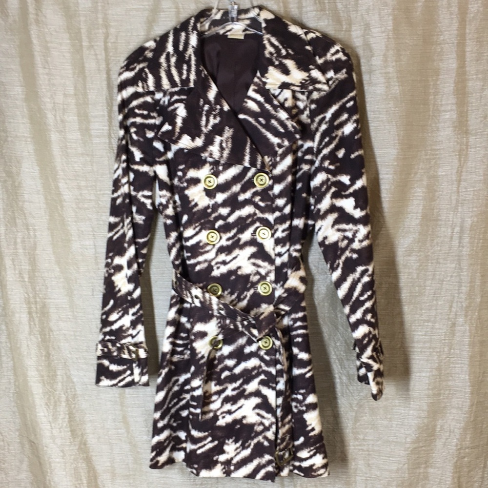 Michael Kors New Animal print Cotton Spandex  Double Breasted Coat Brown Tan